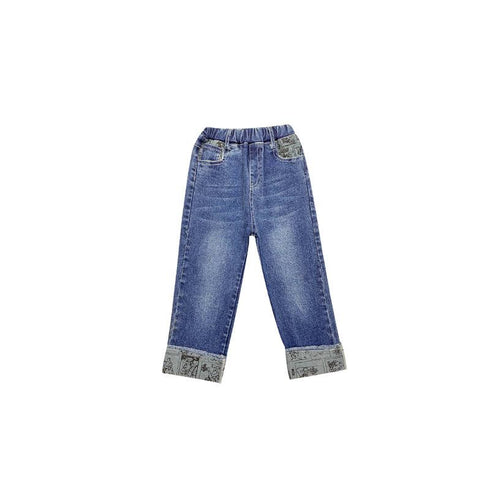 Children's Printed Jeans Casual Straight Pants